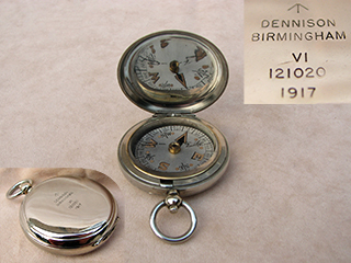 WW1 Dennison MK VI British Army Officers pocket compass dated 1917